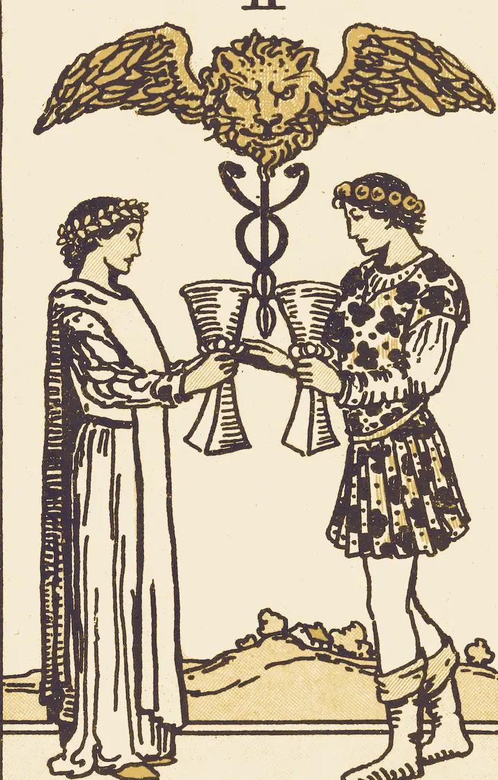 Dos de Copas, lámina de tarot